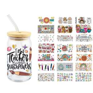 Custom teacher UV DTF cup wrap for 16oz cold cup