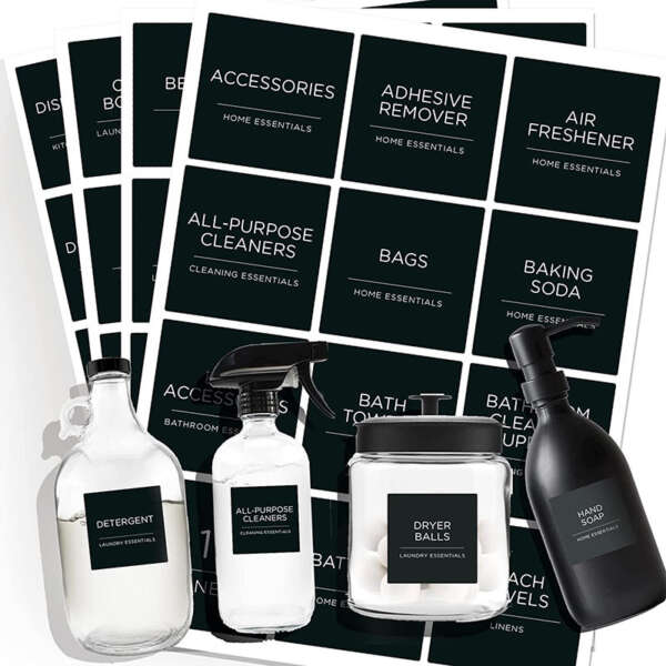 Refillable hand soap bottle labels for kitchen and bath
