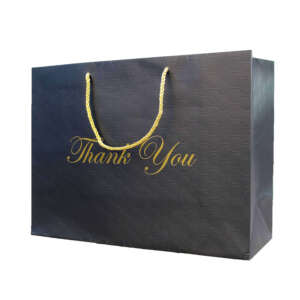 black reusable gift shopping paper bag with handles and custom logo view 2