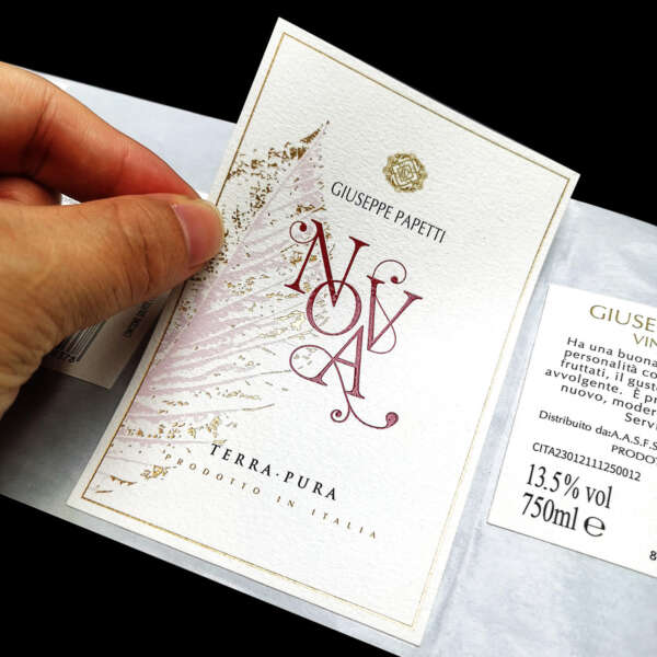 Luxury textured paper wine labels with hot stamping and blind emboss