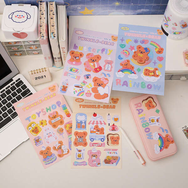 Kids cute cartoon waterproof kiss cut sticker sheet
