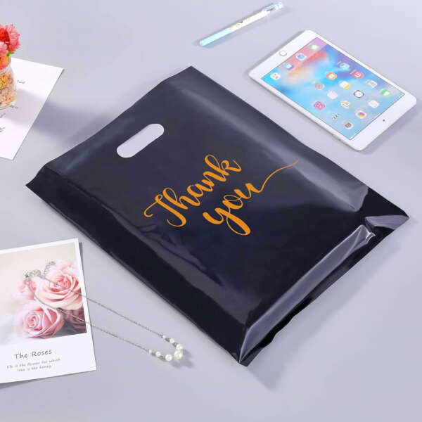 Black retail bag with custom printed logo
