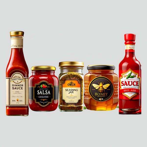 Luxury bottle label stickers for spice and sauce packaging