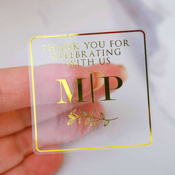 Gold foil stickers for wedding packaging