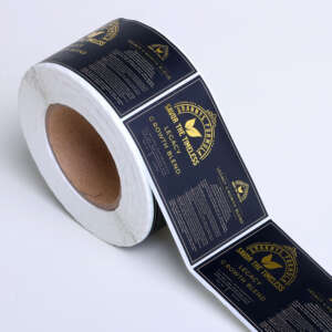 Biodegradable waterproof custom roll labels with embossed gold foil logo