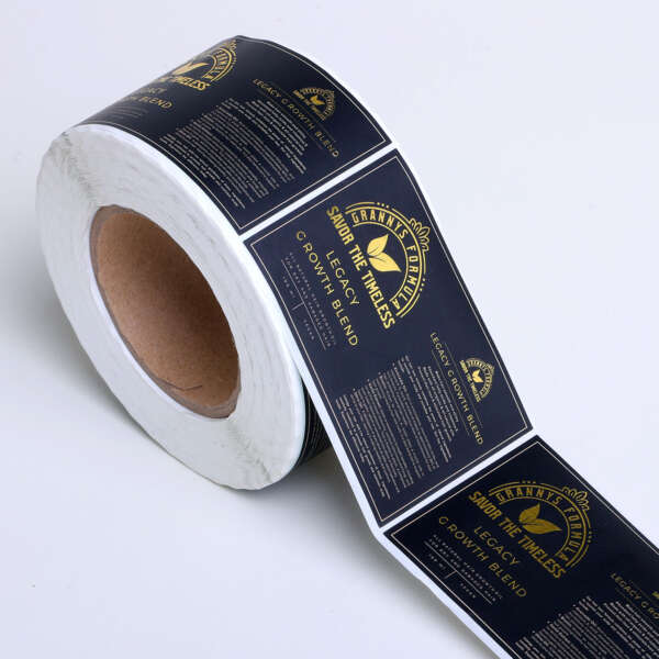 Biodegradable waterproof custom roll labels with embossed gold foil logo