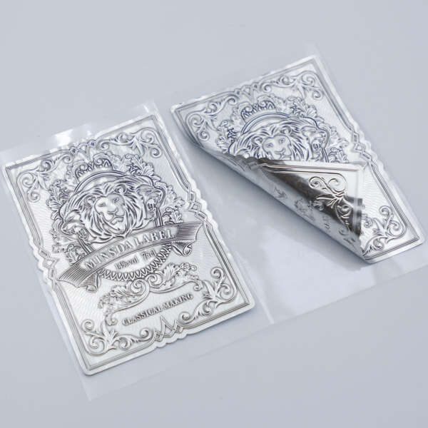 waterproof silver embossed glossy aluminum wine bottle label foil detail view
