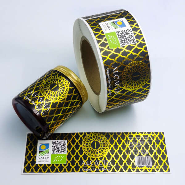 Custom adhesive food jar label with textured paper