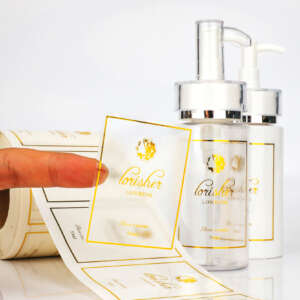 Clear gold foil perfume labels