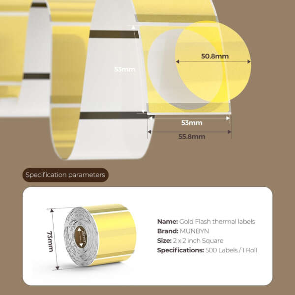 Fine glitter printable thermal labels on roll