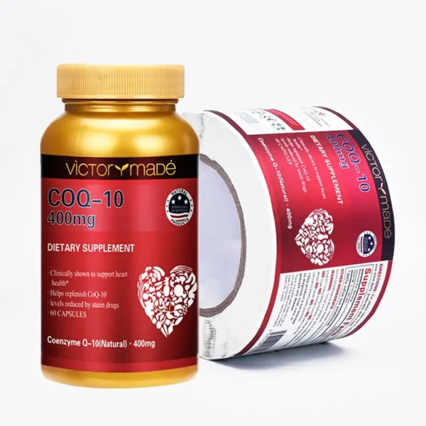 Spot UV gold foil supplement bottle label