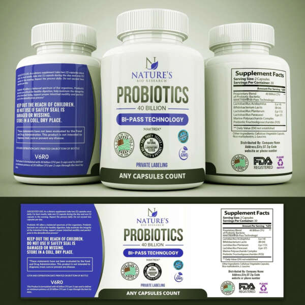 Metallic gold foil supplement bottle label