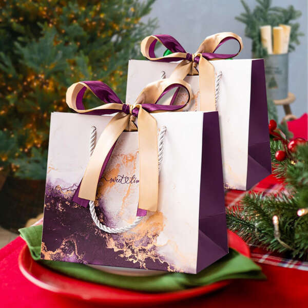 trapezoid luxury art paper gift shopping bag for skin care view 2
