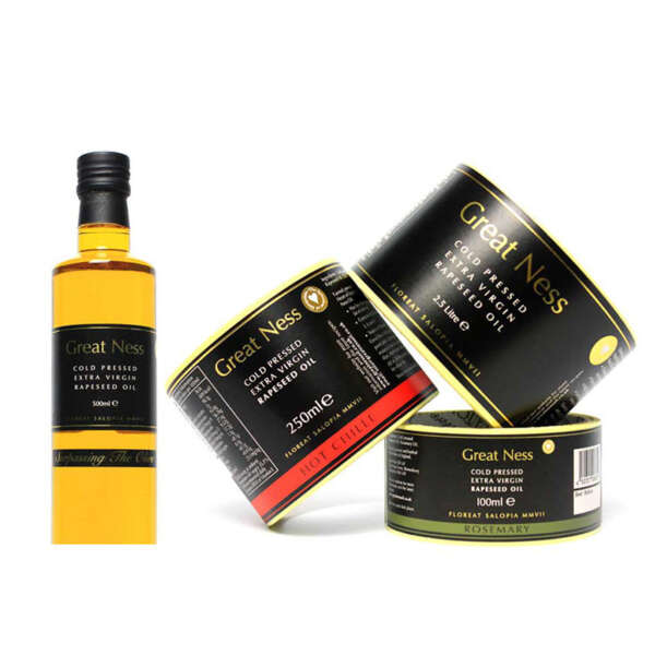 Waterproof food oil bottle packaging stickers with foil detail