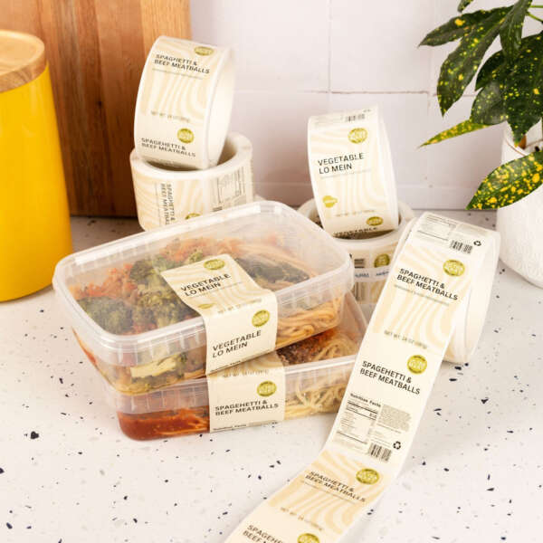 Waterproof sticky label for food containers