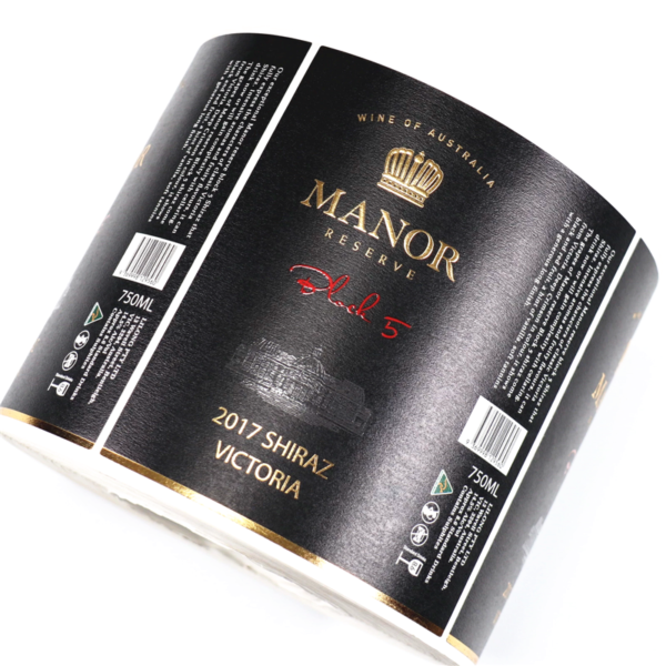 premium textured paper gold foil spot UV wine bottle label custom logo option