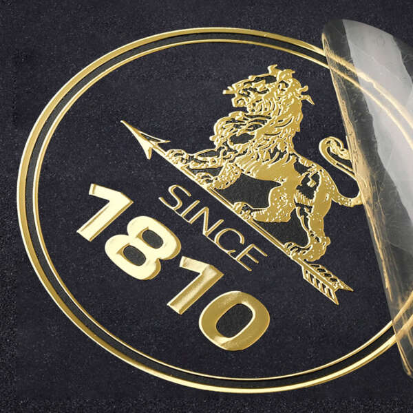 Electroform 3D metal logo sticker with gold finish