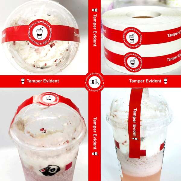 Custom printed cup lid seal labels for beverage delivery