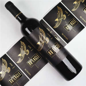 Matte texture paper vodka wine bottle label with gold foil sticker