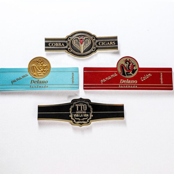 high quality gold foil embossed art paper cigar ring label embossed detail view