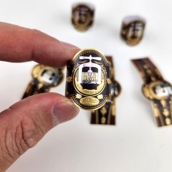 private logo adhesive gold foil cigar ring label sticker front view