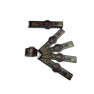 grained paper gold foil embossed UV printed cigar band label front view