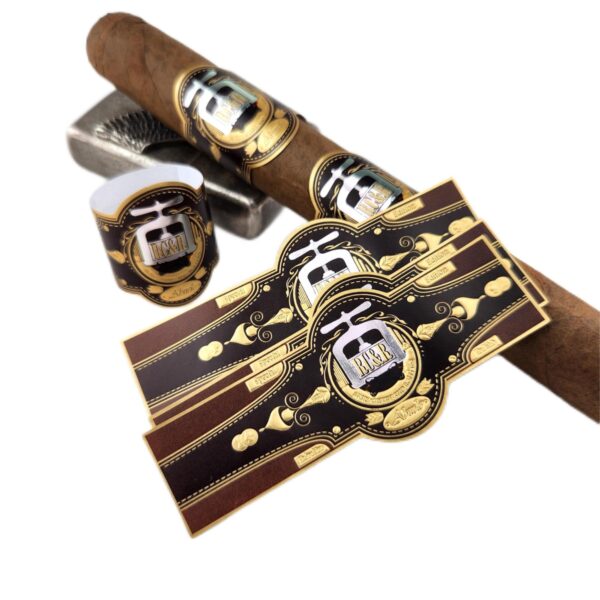 private logo adhesive gold foil cigar ring label sticker embossed detail view