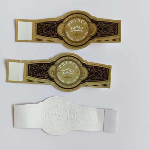 glossy silver paper embossed private brand cigar ring label ring wrap display