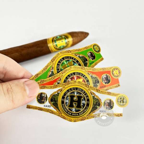 non glue paper cigar band ring label with gold foil embossing ring wrap display
