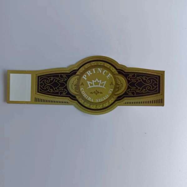 glossy silver paper embossed private brand cigar ring label foil detail view