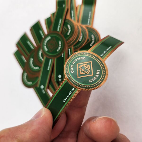 3D spot UV gold foil embossed art paper cigar band foil detail view
