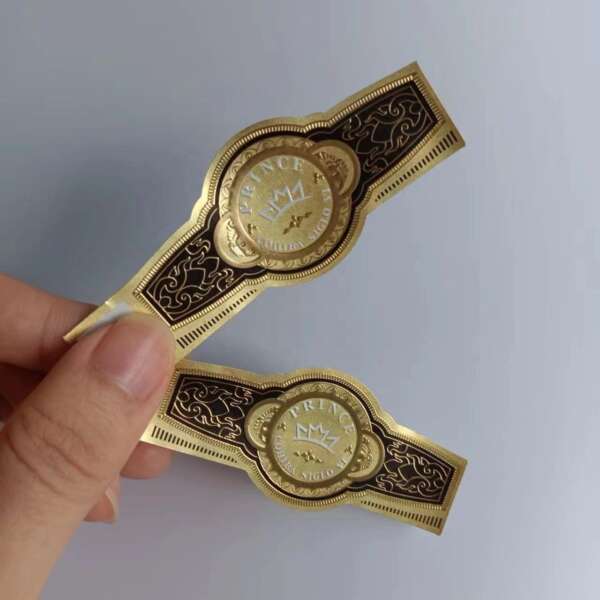 glossy silver paper embossed private brand cigar ring label custom logo option