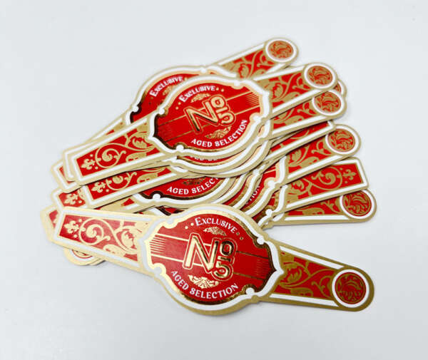 gold silver foil stamped embossed cigar paper ring label front view