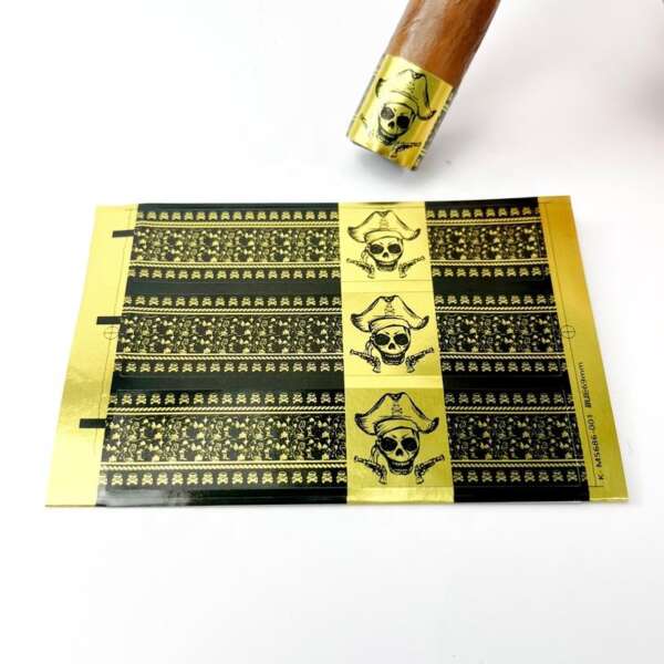waterproof vinyl private logo cigar wrapper sticker with gold foil embossing foil detail view