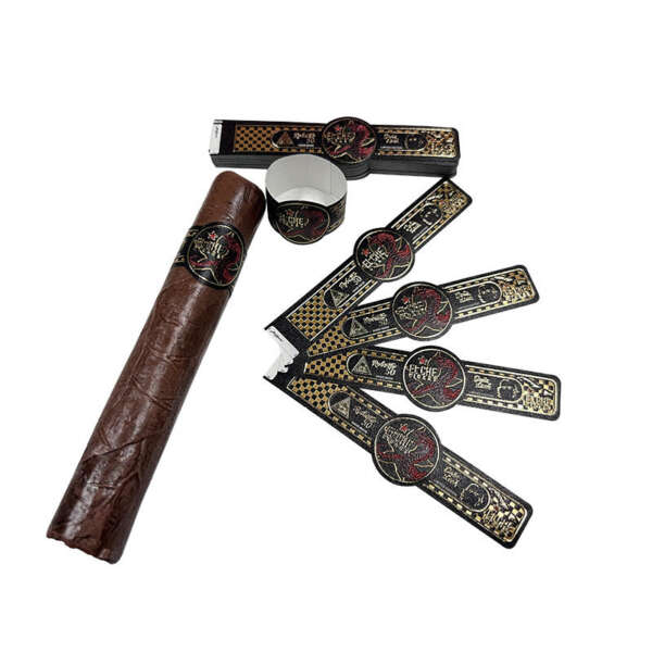 grained paper gold foil embossed UV printed cigar band label custom logo option