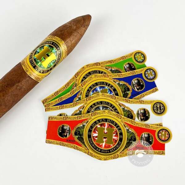 non glue paper cigar band ring label with gold foil embossing front view
