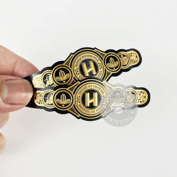 gold foil art paper custom embossed cigar ring label front view