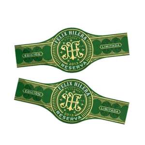 eco friendly custom logo gold foil embossed cigar ring label front view