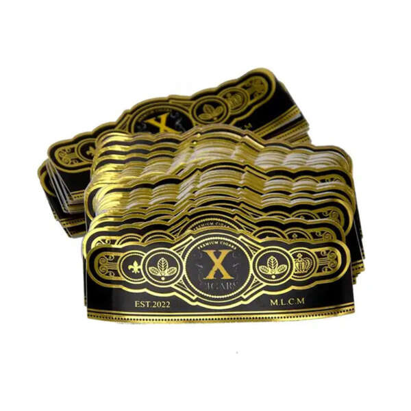 hot stamping die cut embossed gold cigar band sticker foil detail view