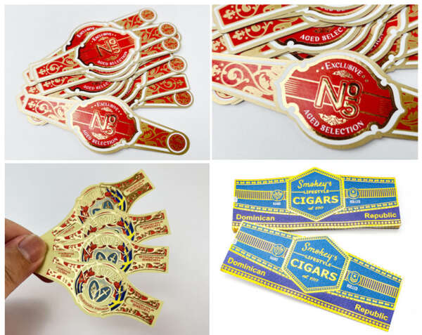 art paper gold foil embossed cigar ring label sticker custom logo option