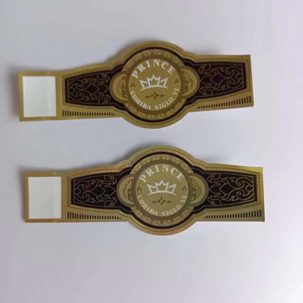 glossy silver paper embossed private brand cigar ring label embossed detail view